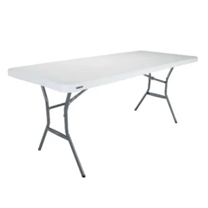 Lifetime klapbord 183 x 76 cm i hvid – robust letvægtsbord med UV-beskyttet plastbordplade og pulverlakeret stålstel. Velegnet til indendørs og udendørs brug, sammenklappet for nem opbevaring.