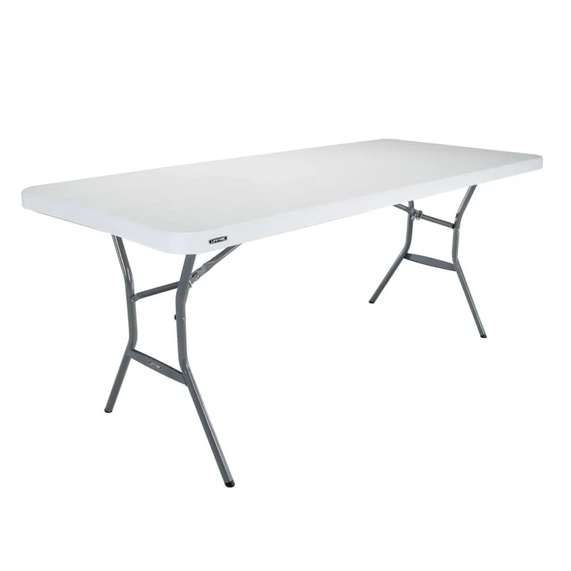 Lifetime klapbord 183 x 76 cm i hvid – robust letvægtsbord med UV-beskyttet plastbordplade og pulverlakeret stålstel. Velegnet til indendørs og udendørs brug, sammenklappet for nem opbevaring.