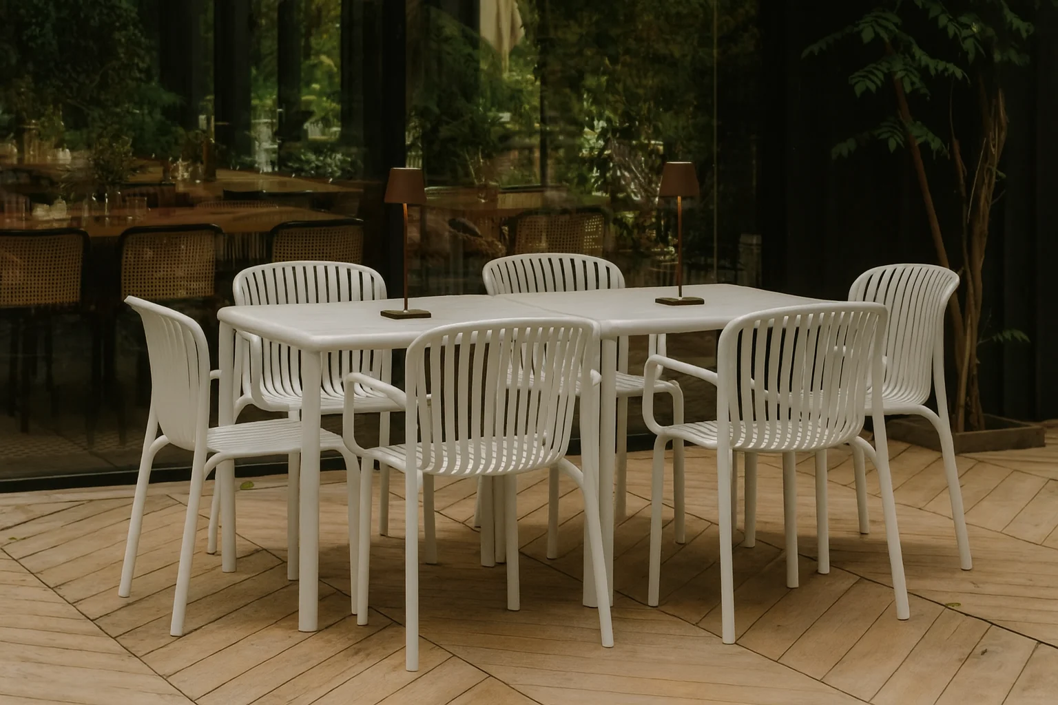 Brene spiseborde og stole i hvid