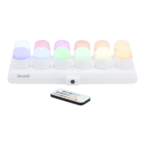 Securit® AMSTERDAM LED fyrfadslys, sæt med 12 stk. og ladestation, 12 farver + hvidt dæmpbart lys