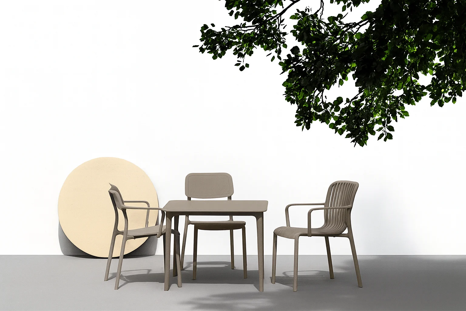 rimo sæt: bord og stole i støvet brun