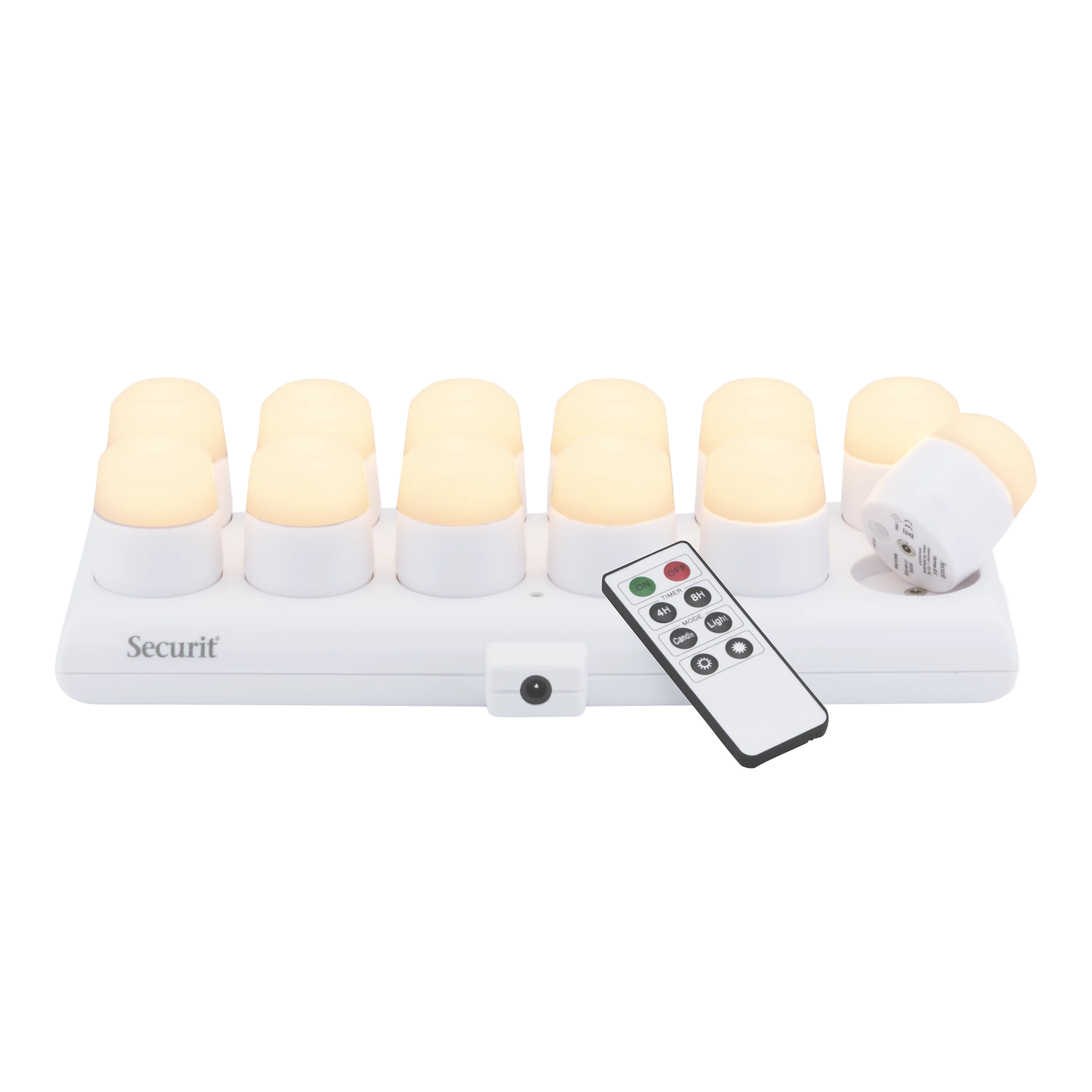 Securit® Sæt 12 stk. LUNA glasstager, 12 stk. LED fyfadslys og ladestation, hvide/favet & hvidt lys - Billede 2