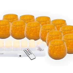 Securit® Sæt 12 stk. LUNA glasstager, 12 stk. LED fyfadslys og ladestation, gylden orange/hvidt lys
