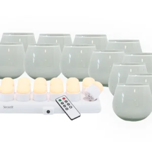 Securit® Sæt 12 stk. LUNA glasstager, 12 stk. LED fyfadslys og ladestation, hvide/hvidt lys