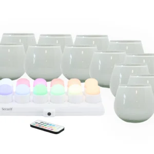 Securit® Sæt 12 stk. LUNA glasstager, 12 stk. LED fyfadslys og ladestation, hvide/favet & hvidt lys
