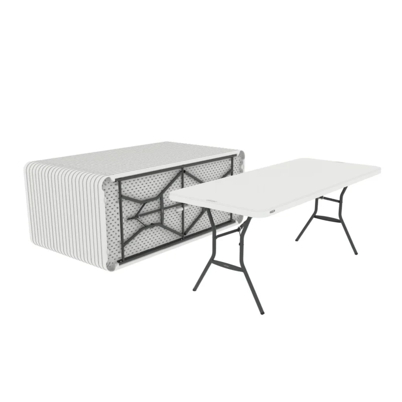 Lifetime klapbord 183 x 76 cm i hvid – robust letvægtsbord med UV-beskyttet plastbordplade og pulverlakeret stålstel. Velegnet til indendørs og udendørs brug, sammenklappet for nem opbevaring.