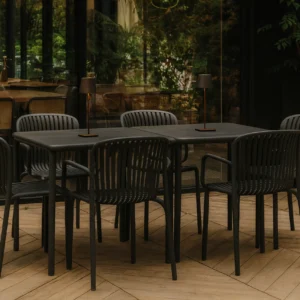 Brene spiseborde og stole i carbon